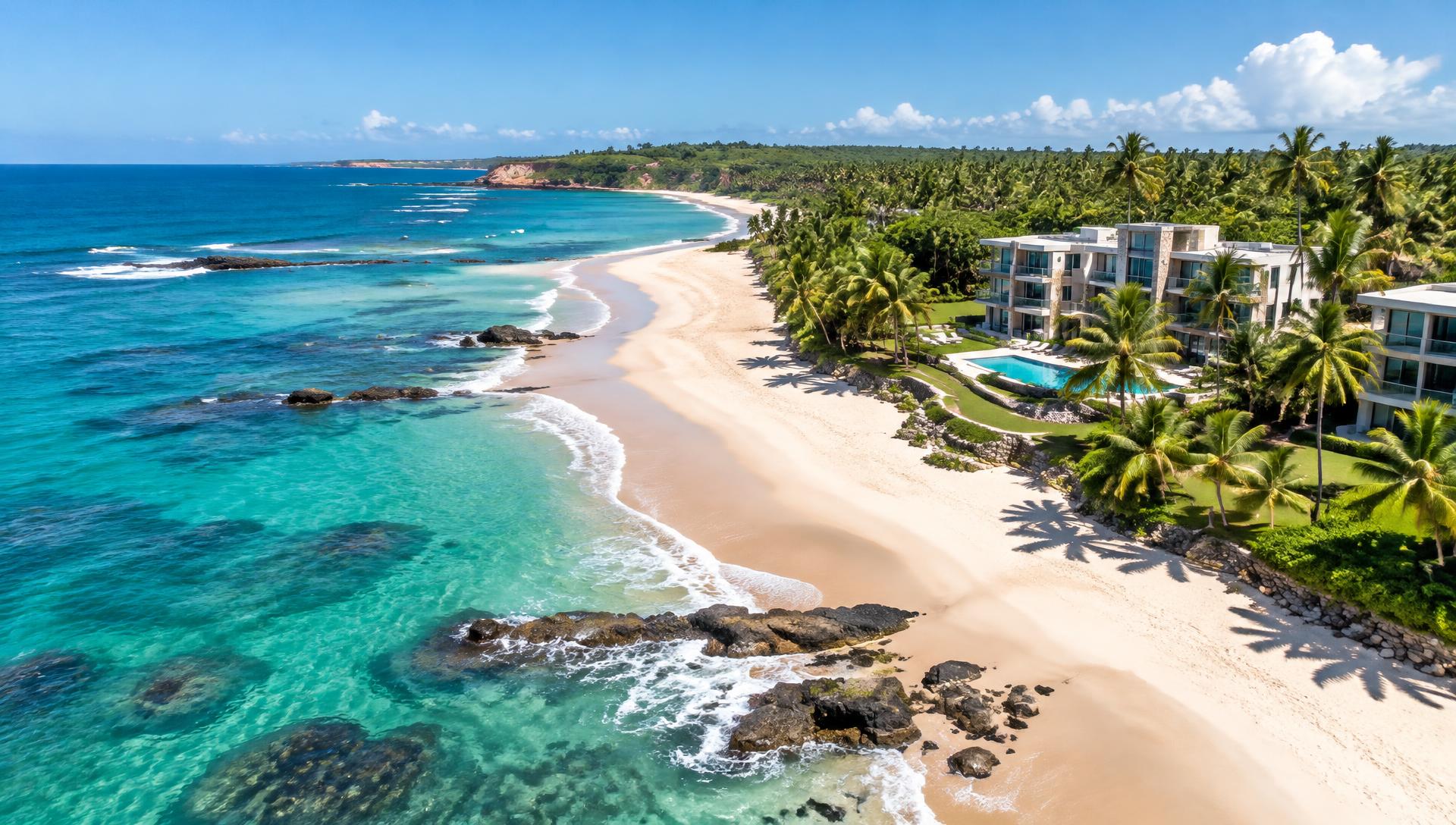 Vista aérea de praia paradisíaca no litoral brasileiro